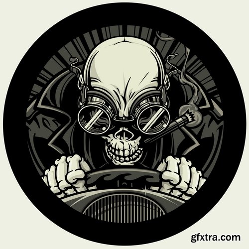 Collection of vector image printing on a T-shirt skull with wings 25 Eps