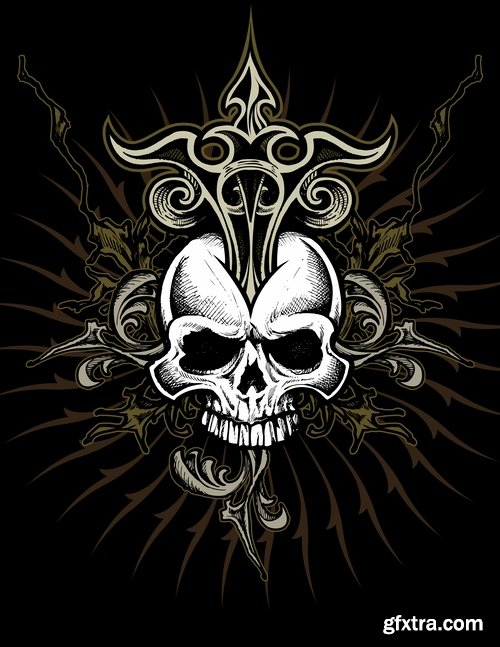 Collection of vector image printing on a T-shirt skull with wings 25 Eps