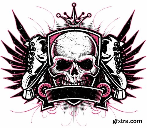 Collection of vector image printing on a T-shirt skull with wings 25 Eps