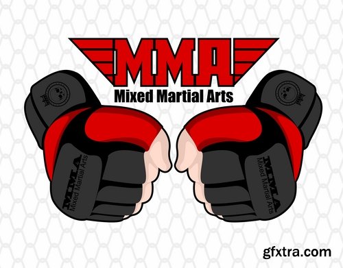 Vector image Collection of fight without rules octagon cage fighter sticker MMA 25 Eps