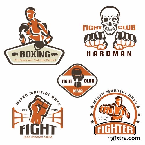 Vector image Collection of fight without rules octagon cage fighter sticker MMA 25 Eps