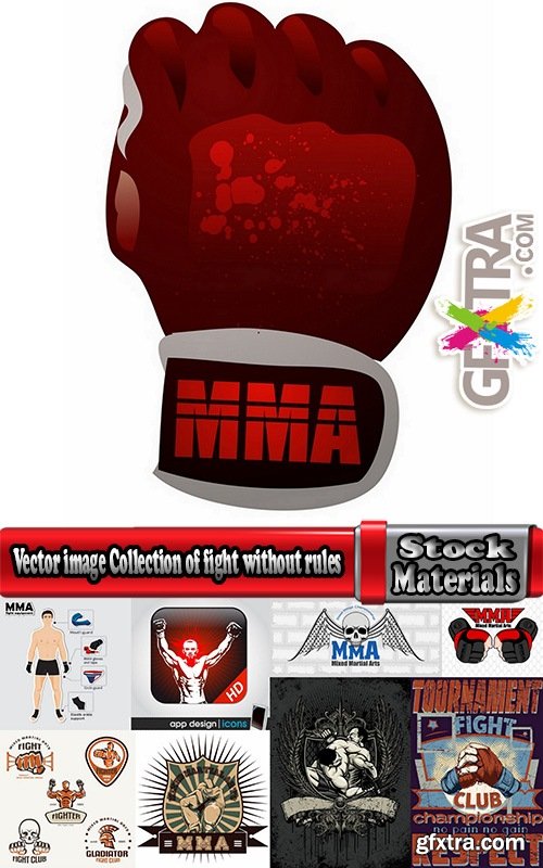 Vector image Collection of fight without rules octagon cage fighter sticker MMA 25 Eps