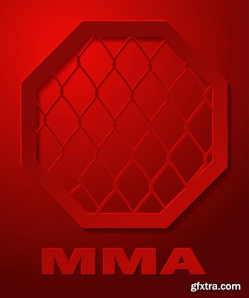 Vector image Collection of fight without rules octagon cage fighter sticker MMA 25 Eps