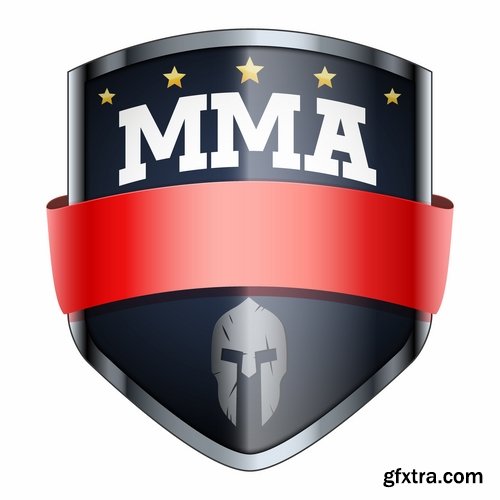 Vector image Collection of fight without rules octagon cage fighter sticker MMA 25 Eps