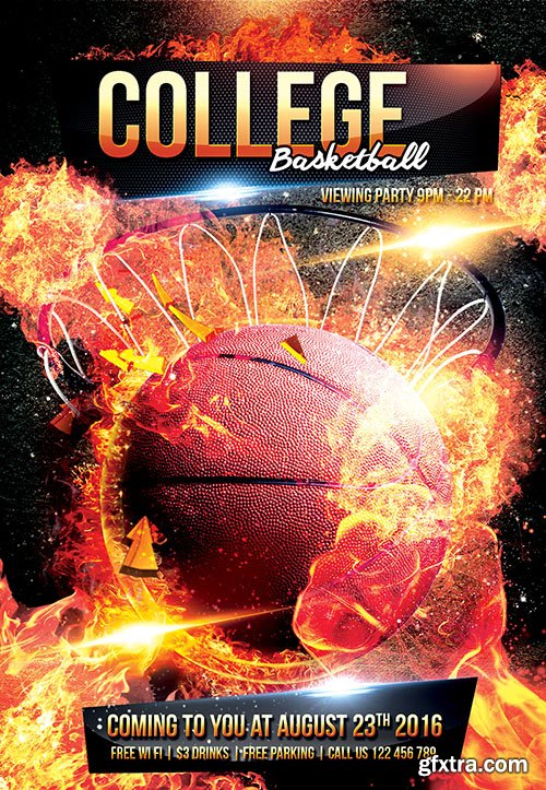 March College Basketball 2 Flyer PSD Template + Facebook Cover