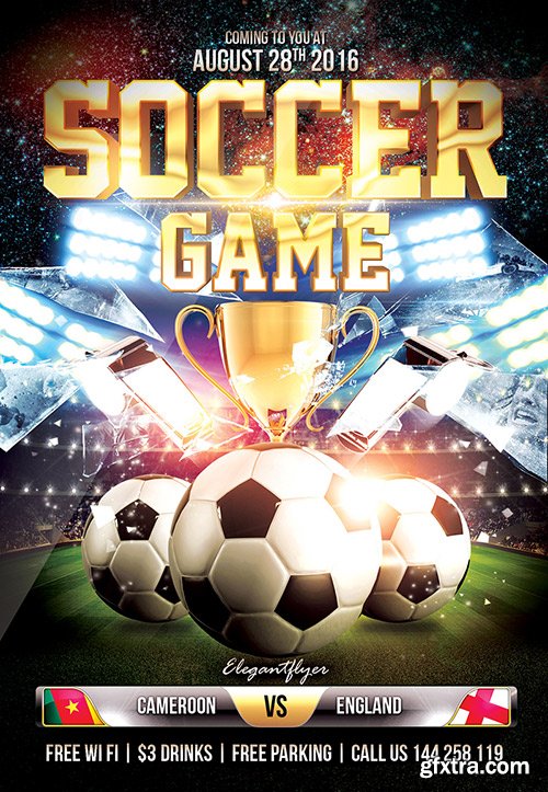 Soccer Game Flyer PSD Template + Facebook Cover