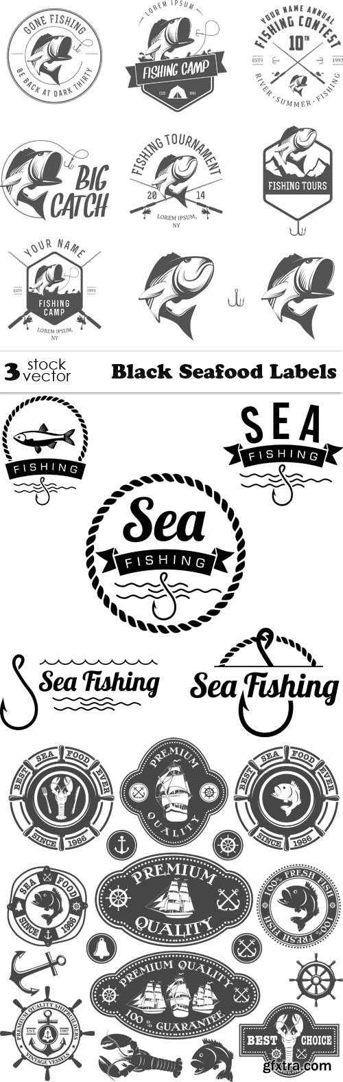 Vectors - Black Seafood Labels