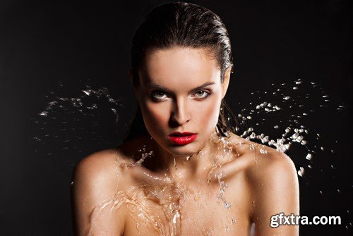 Girl in a spray of water