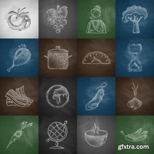 Collection of vector illustration picture painted icon different food items 25 Eps