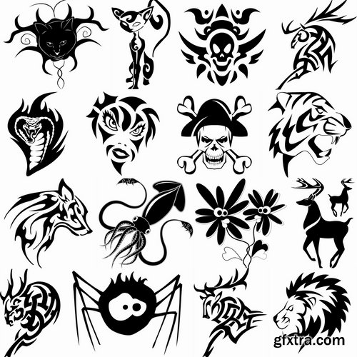 Collection of vector image silhouette tattoo template 25 Eps