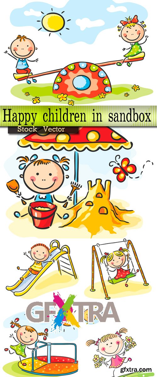 Happy children in sandbox