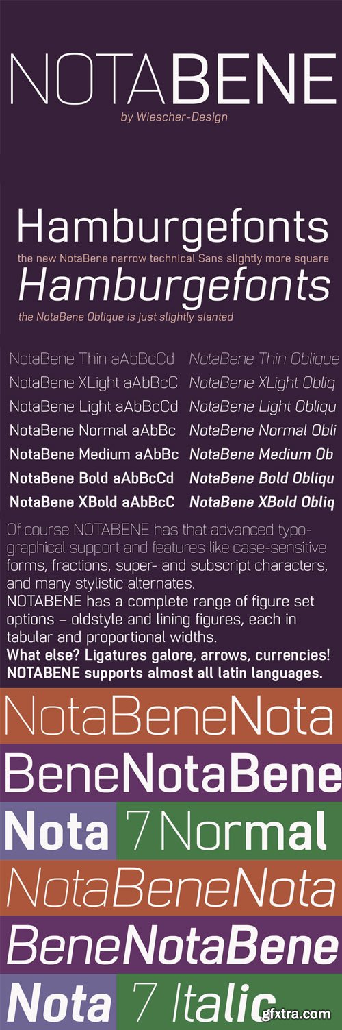 NotaBene - A New, Squarish, Narrow, Technical Font 14xOTF $129