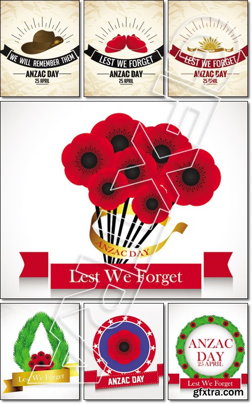 Beautiful set of red colour flower for Anzac Day in a white colour background - Vector