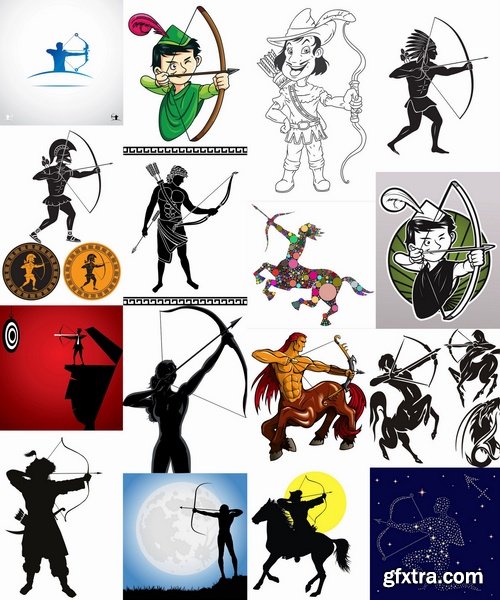 Collection of vector image Sagittarius bow arrow archer sport target 25 Eps