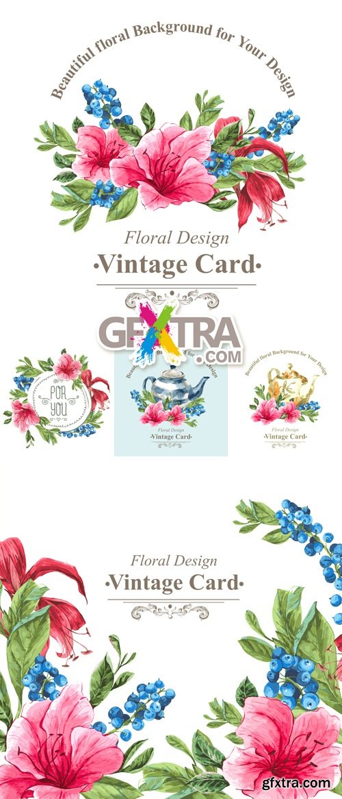 Vintage Cards with Flowers Vector