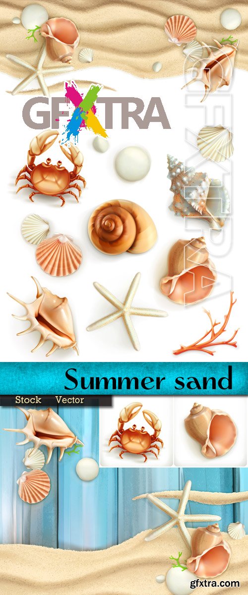 Summer sand, cockleshells and sea in  Vector