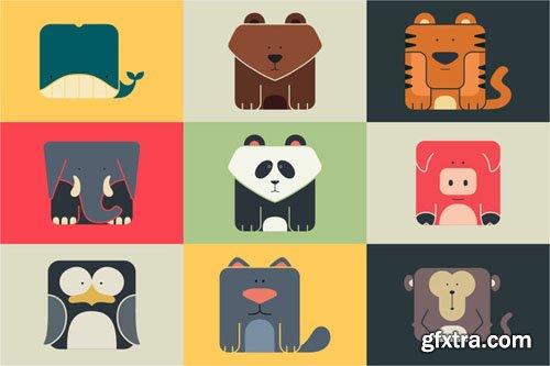 Set flat square icons of a animals - CM 22878