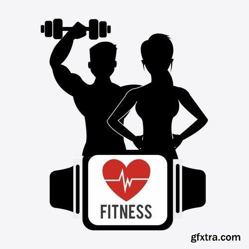 Collection of vector illustration picture infographics fitness poster sticker sport 25 Eps