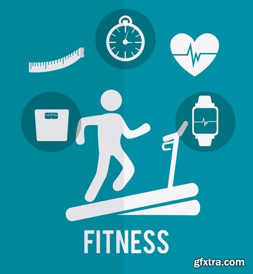 Collection of vector illustration picture infographics fitness poster sticker sport 25 Eps