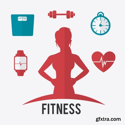 Collection of vector illustration picture infographics fitness poster sticker sport 25 Eps