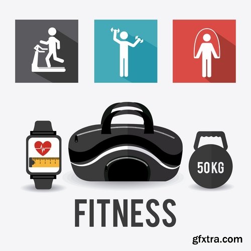 Collection of vector illustration picture infographics fitness poster sticker sport 25 Eps