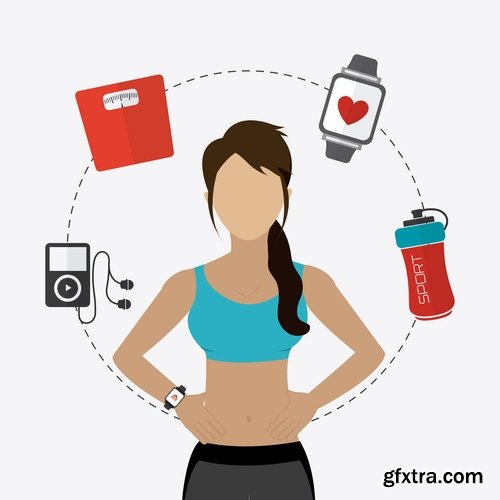 Collection of vector illustration picture infographics fitness poster sticker sport 25 Eps