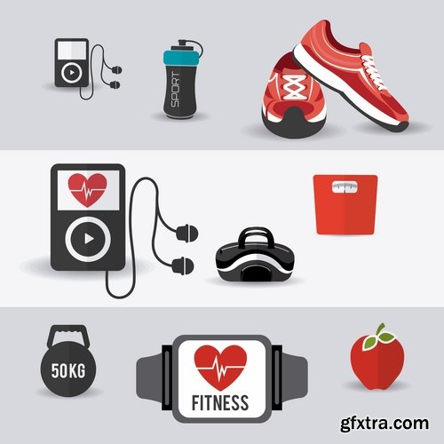 Collection of vector illustration picture infographics fitness poster sticker sport 25 Eps