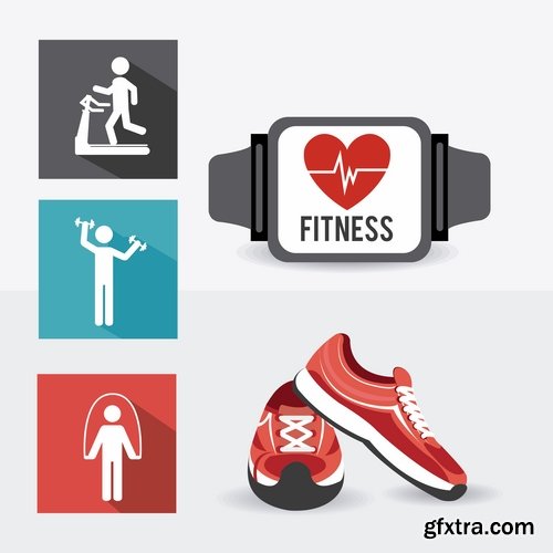 Collection of vector illustration picture infographics fitness poster sticker sport 25 Eps