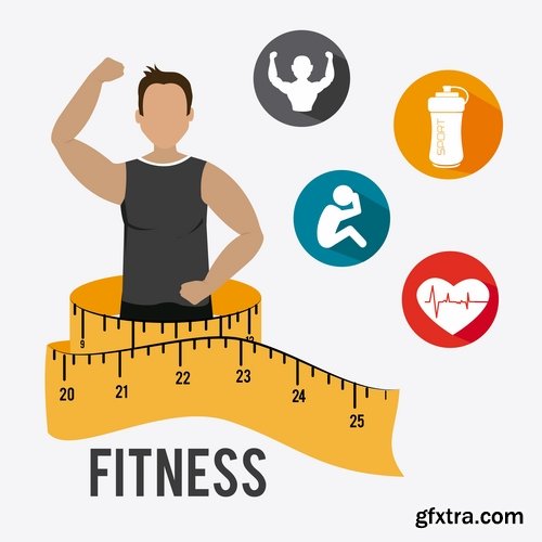 Collection of vector illustration picture infographics fitness poster sticker sport 25 Eps