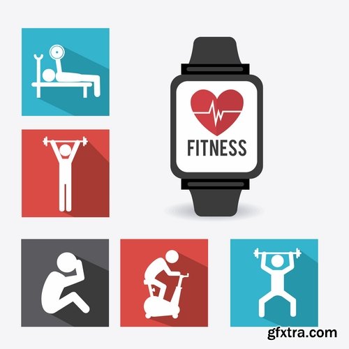 Collection of vector illustration picture infographics fitness poster sticker sport 25 Eps