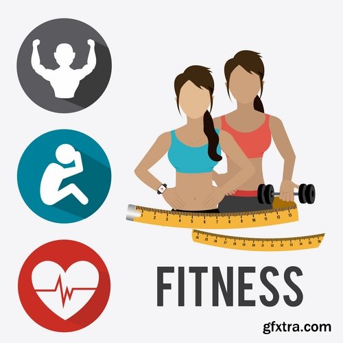 Collection of vector illustration picture infographics fitness poster sticker sport 25 Eps