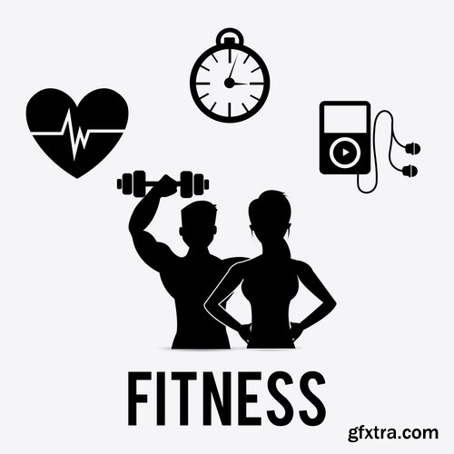 Collection of vector illustration picture infographics fitness poster sticker sport 25 Eps