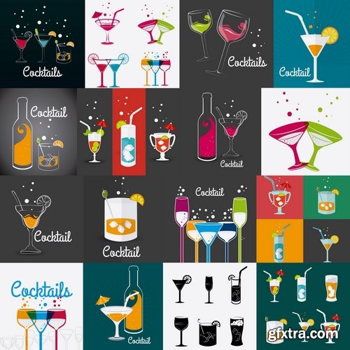 Collection of vector image drink cocktail glass 25 Eps