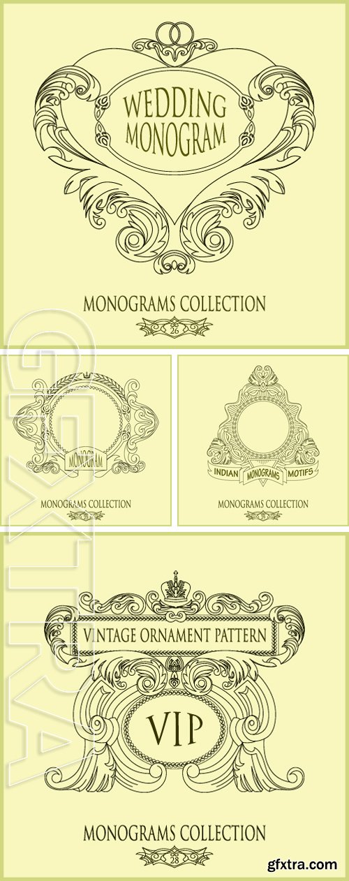 Stock Vectors - Monogram collection. Vector illustration of a pattern monogram. Flourishes calligraphic monogram emblem template