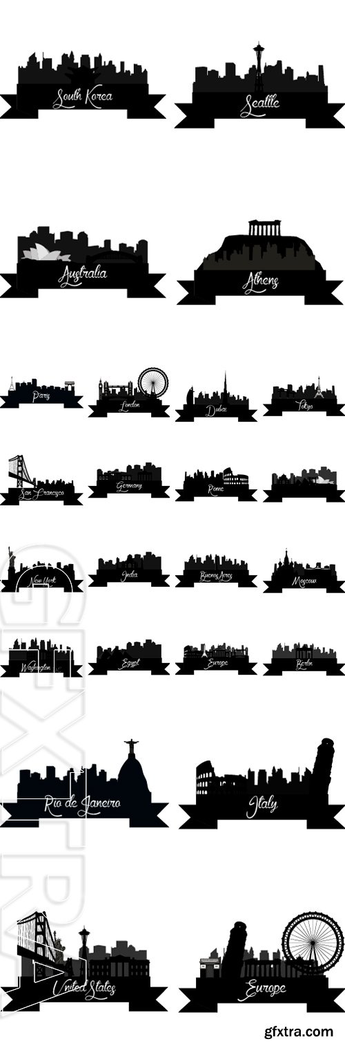 Stock Vectors - Set of skylines with monuments on a white background. Vector illustration