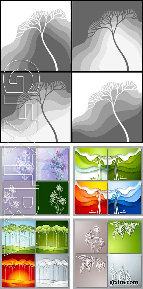 Stock Vectors - Set of Vector backgrounds with white drawn flowers