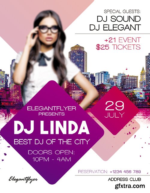 Guest Dj Linda Flyer PSD Template + Facebook Cover