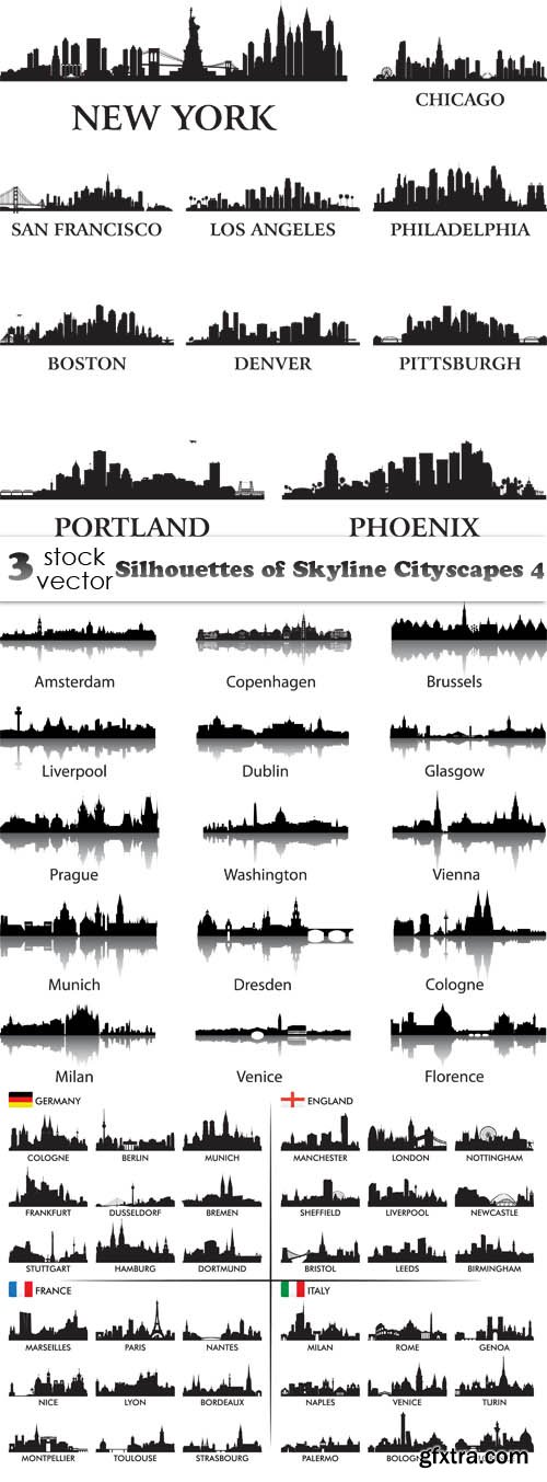 Vectors - Silhouettes of Skyline Cityscapes 4