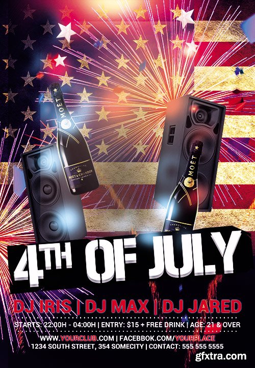 4th of July Flyer PSD Template + Facebook Cover