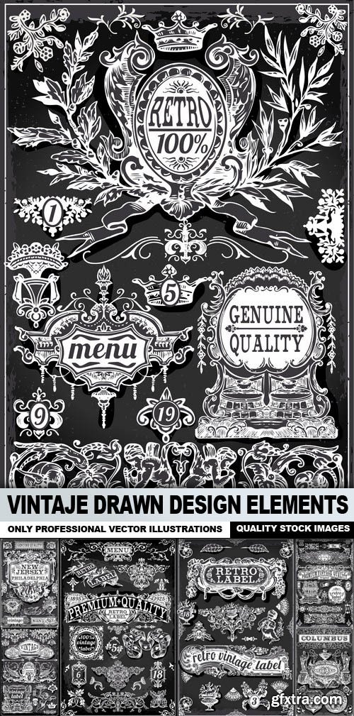 Vintaje Drawn Design Elements - 25 Vector