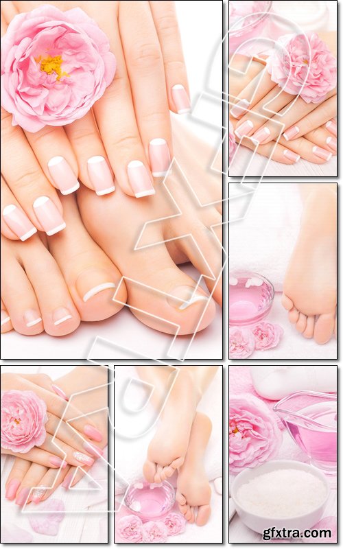SPA. Manicure and pedicure with rose flowers - Stock photo
