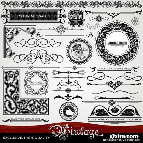 Collection of vector image calligraphic elements vintage design element #7-25 Eps