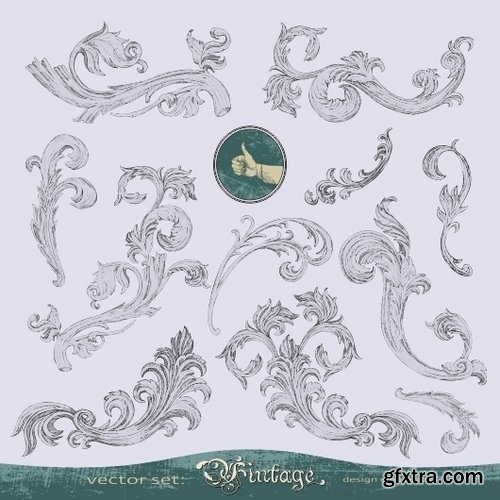 Collection of vector image calligraphic elements vintage design element #7-25 Eps