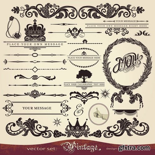 Collection of vector image calligraphic elements vintage design element #7-25 Eps