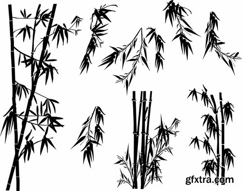 Collection of different vector picture tree root silhouette spruce bamboo 25 Eps