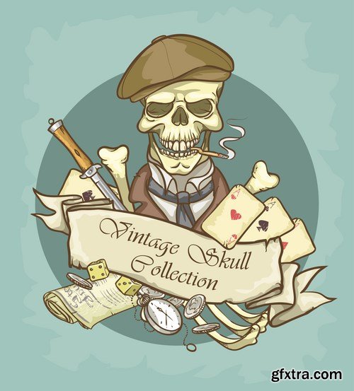 Victorian Era Skull Label - 14 EPS