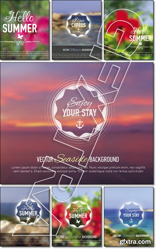 Summer card. Seaside blurred background with designed text. Web-design template. Site. Banner - Vector