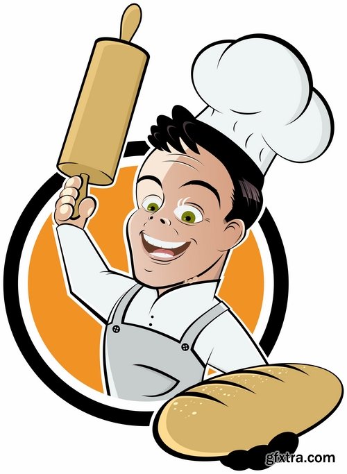 Collection of vector picture cartoon character chef cooking 25 Eps