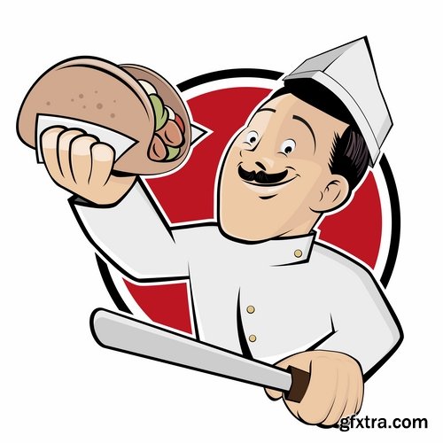 Collection of vector picture cartoon character chef cooking 25 Eps