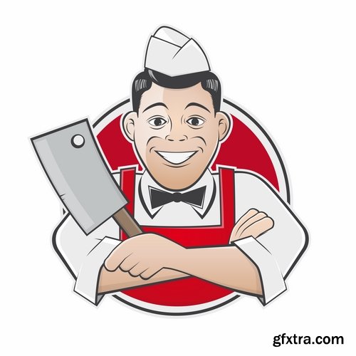 Collection of vector picture cartoon character chef cooking 25 Eps